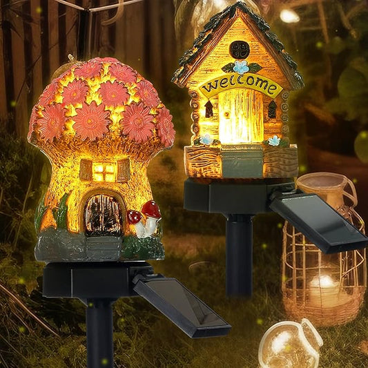2 Pack Mushroom Fairy House Solar Light Spring Outdoor Garden Home Statue LED Light Fairy Lights for Outside Spring Garden Lawn Walkway Patio Yard Backyard Plant Decoration Rossesay