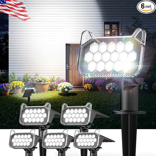 WdtPro Solar Spot Lights Outdoor Waterproof, 6 Pack, Bright Solar Landscape Lights with Extra-Large LEDs, 3 Modes Spotlights, Solar Powered Light for Yard Garden Pathway Wall, Cool White WdtPro