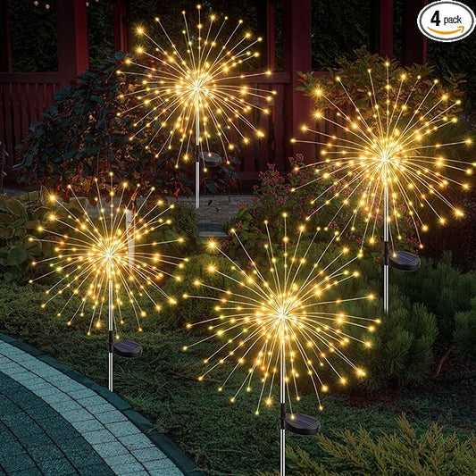btfarm 4 Pack 120 LED Solar Garden Lights Outdoor, 8 Modes Firework Lights Solar Powered, Waterproof Twinkle Fairy Light Outside for Yard Patio Pathway Pool Christmas Party Decorative, Warm White btfarmdecorativelighting