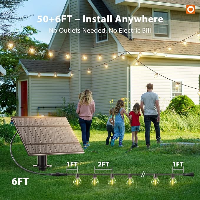 addlon 50FT Solar String Lights Outdoor Waterproof with Remote, G40 Globe Solar Patio Light with 27 LED Shatterproof Bulbs, 3 Modes, Dimmable Hanging for Outside Backyard Party addlon