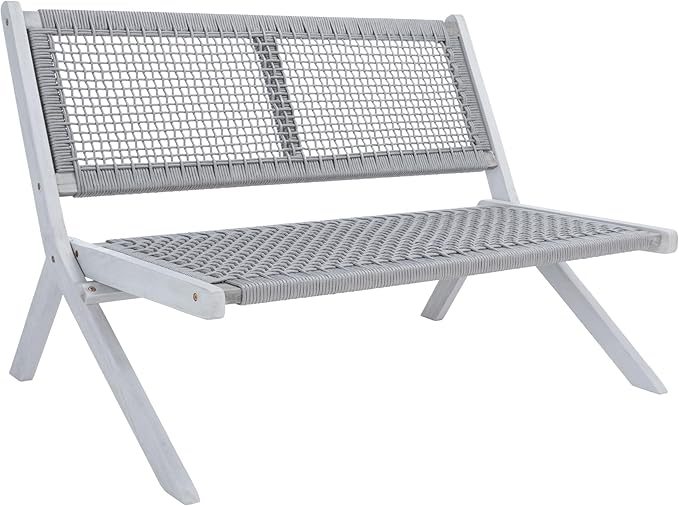 SAFAVIEH Outdoor Collection Kobina Grey Acacia Wood/Grey Rope Foldable Bench (Fully Assembled) SAFAVIEH