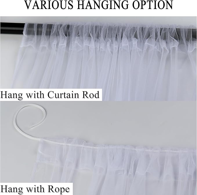 10 x 10 ft Outdoor White Tulle Backdrop Curtains Waterproof Voile Sheer Screen Breathable Mash Netting Light Filtering Privacy Curtains for Patio Porch Yard Pergola Gazebo, 2 Panels Rootora