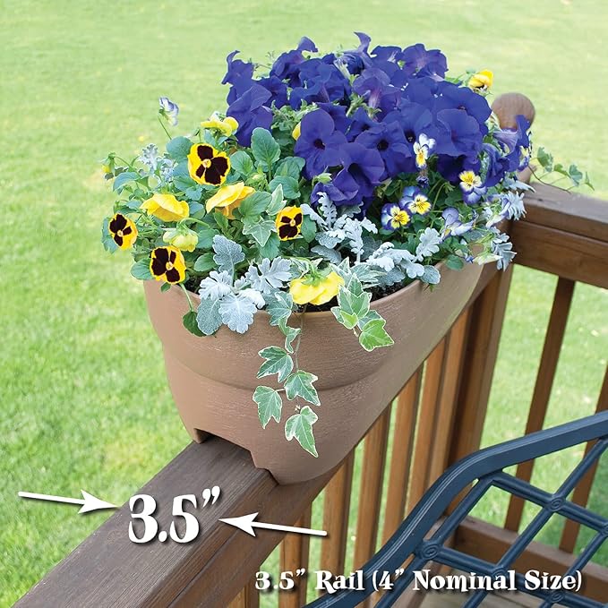 EMSCO Group Bloomers Railing Planter with Drainage Holes – 24" Weatherproof Resin Planter – Sand Emsco+Group