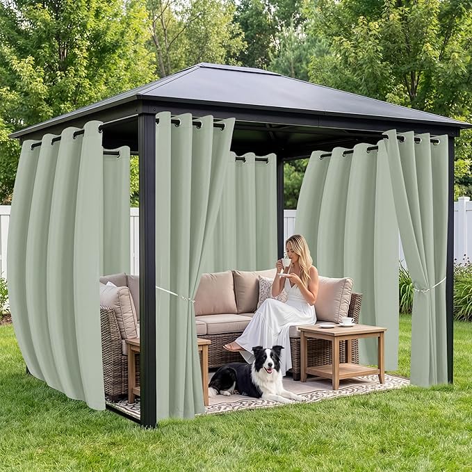 Outdoor Curtains for Patio Waterproof 6 Panels - Windproof, Privacy, Weatherproof Outside Drapes for Gazebo Pergola Porch, Grommet Top and Tab Bottom, 54x84 Inch, Sage Green RichSets