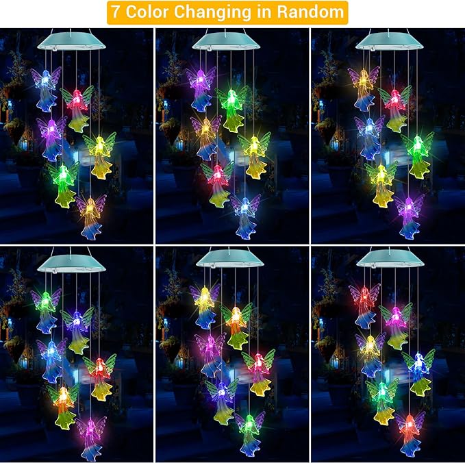 Toodour Solar Wind Chimes, Color Changing Angel Wind Chimes, LED Decorative Mobile, Gifts for Mom Grandma, Waterproof Outdoor Decorative Lights for Garden, Patio, Yard, Window Outdoor Decor Toodour