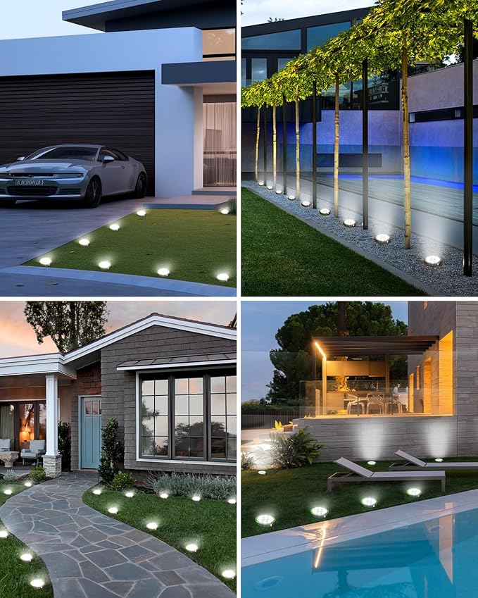 btfarm 16 Pack Solar Lights Outdoor, 8 LED Solar Ground Lights IP65 Waterproof Flat Solar Disc Light, Pathway Lights for Garden Lawn Patio Yard Path Landscape, Cool White btfarmdecorativelighting