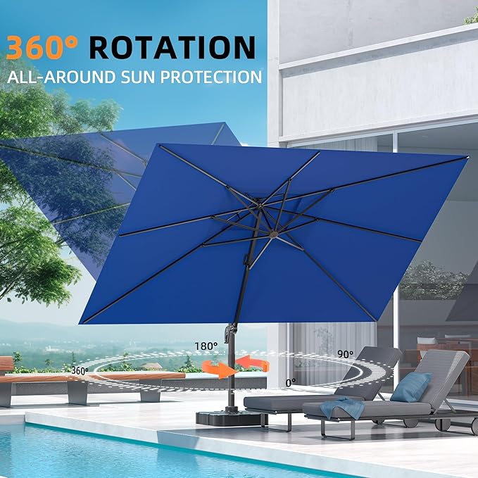 10' X 13' Outdoor Patio Umbrella Large Rectangle Cantilever Umbrella Heavy Duty 360°Rotation Offset Umbrella for Garden Deck Pool Patio,Navy Blue ORYNTREX