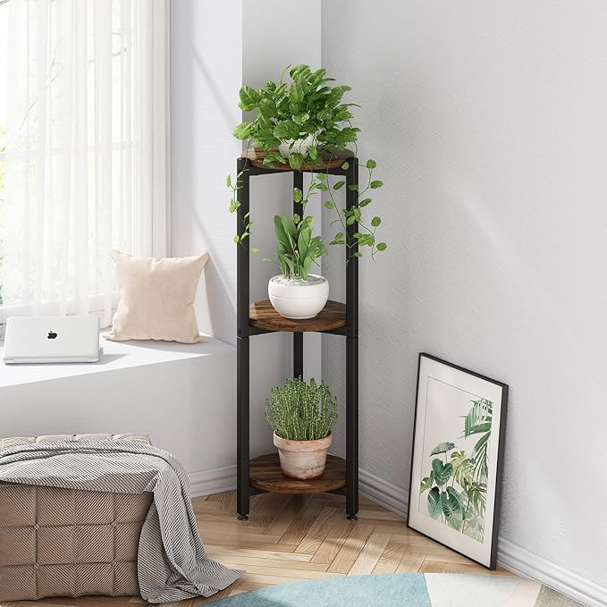 Plant Stand Indoor Corner Tall 3 Tier Metal Modern Flower Storage Plant Shelf Holder for Living Room Balcony Garden,Black (3 Tier-Black Round) YIZAIJIA