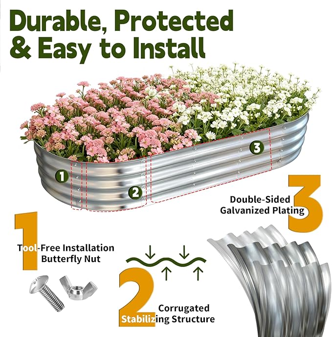 Galvanized Raised Garden Bed Outdoor, Large Raised Bed for Gardening, 2Pcs 6x3x1ft Oval Metal Planter Box for Vegetables, Fruits, Flowers, Silver VivaGarden