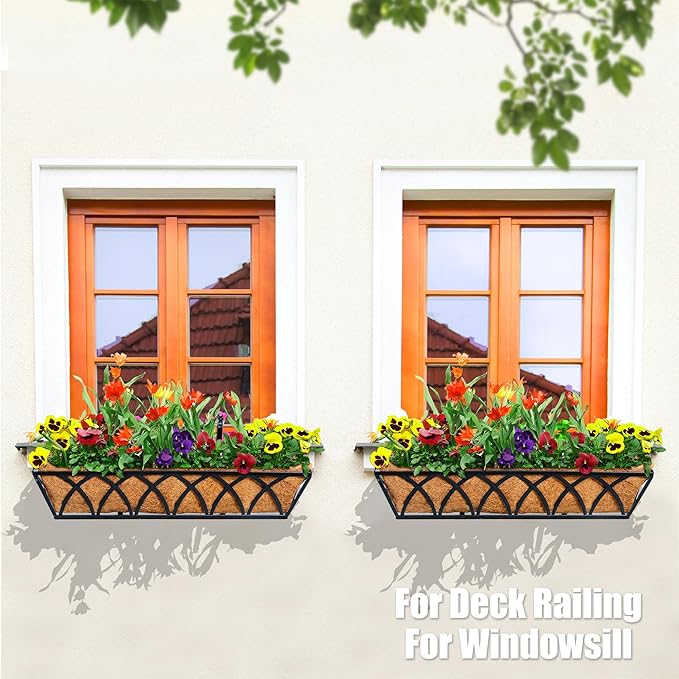 24in 4pcs Planter Box with Coco Liner, Rust-Resistant Metal Frame, Drainage Hole, Indoor/Outdoor Use, Black Finish LAWYAMAI