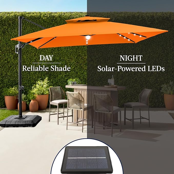 Best Choice Products 12x12ft LED Cantilever Patio Umbrella w/Base Included & 360° Rotation, Large Solar Offset Hanging Outdoor Sun Shade for Deck, Backyard Table w/Stand & Lights – Orange BestChoiceProducts