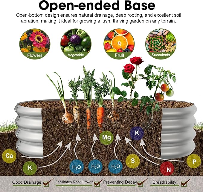 4x2x1ft Oval Galvanized Raised Garden Bed Outdoor 9-in-1 Large Metal Modular Planter Box Raised Beds for Gardening,Vegetables,Fruits,Flowers & Herbs (Silver) IDEAFAMILY