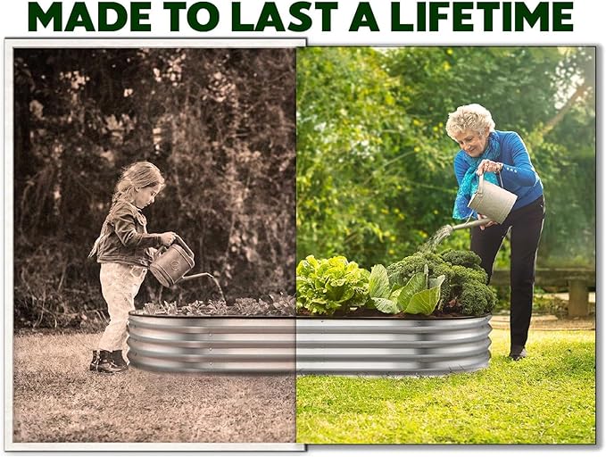 Plant & Plot Galvanized Raised Garden Beds Outdoor // 8×4×1 ft Planter Raised Beds for Gardening, Vegetables, Flowers // Large Metal Garden Box // Patented Tool-Free Design (Silver) PlantPlot