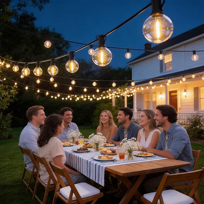 RTTY Dense-Glow Outdoor String Lights 120ft, G40 Led Patio Globe Lights with 62pcs Bulbs,Shatterproof Waterproof Connectable Hanging for Porch Cafe Bistro Backyard Gazebo Balcony Deck Party RTTY