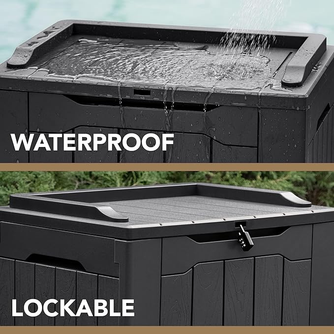 Devoko 30 Gallon Resin Deck Box Waterproof Outdoor Storage Box for Patio Furniture Pool Accessories Indoor Storage for Cushion Garden Tools (30 Gallon, Black) DEVOKO
