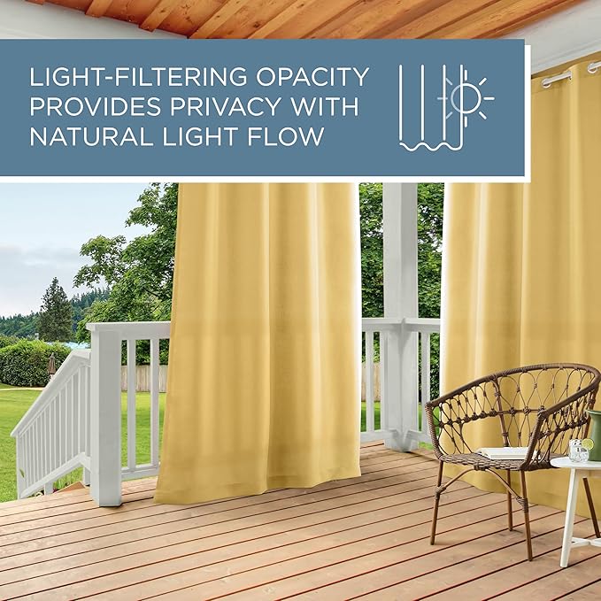 TOWN & COUNTRY BASICS Cabana Solid Heavyweight Indoor Outdoor Curtains, Light Filtering Opacity with Grommet Top, Water Repellent, 2-Pack Set, 54"x84", Sundress Yellow TOWN+%26+COUNTRY+BASICS