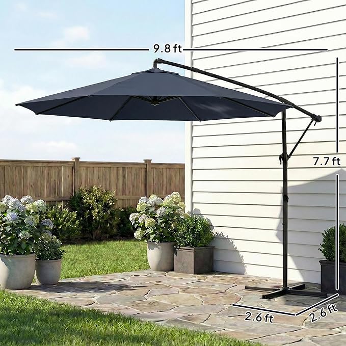 Outsunny 10 ft Offset Patio Umbrella with Cover, Round Hanging Cantilever Umbrella with 6-Position 360° Rotation, Crank Handle, Tilt, Cross Base, Heavy Duty Outdoor Umbrella for Garden Outsunny