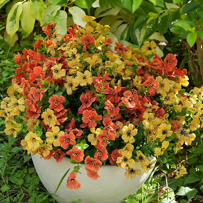 Artificial Flowers for Outdoor, UV Resistant Fake Silk Flowers, Realistic Faux Plants for Outside Indoor Porch Patio Window Box Planter Home Decor (16, Orange) Welcometothetrytuny