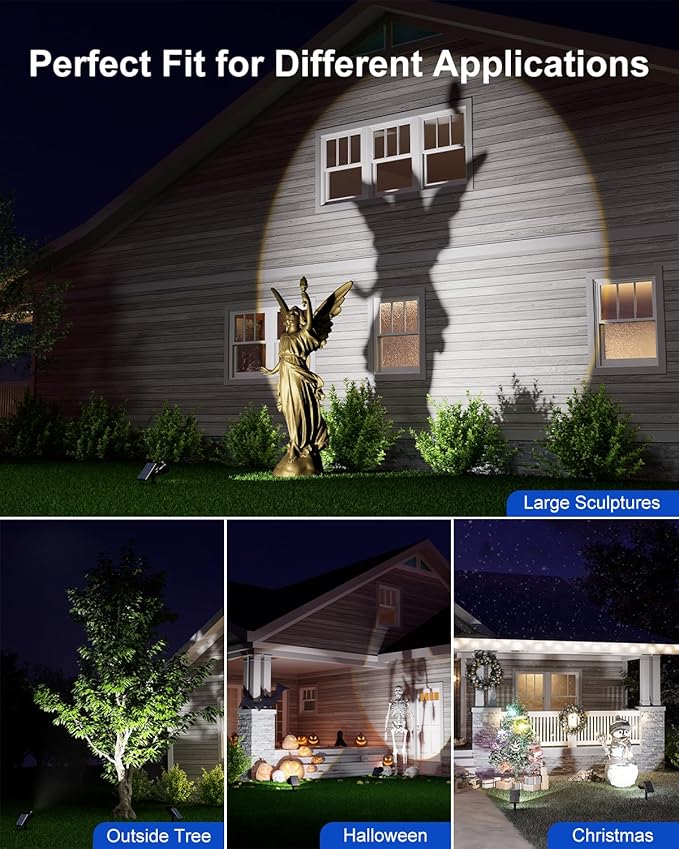 2 Pack Solar Powered Spot Lights Outdoor Waterproof Super Bright LED Yard Spotlight for Tree, Flag, Lawn, Statue, Sunset Landscape Accent Lighting for Outside House Wall Garden Backyard Sidewalk Path FALOVE