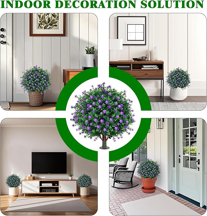 Artificial Boxwood Topiary Tree with Flower, Set of 2 Artificial Shrub Bushes with Ground Spike, Fake Evergreen Tree for Porch, Artificial Plants for Outdoor Planters Indoor UV Resistant FEELTHENEWWORLD