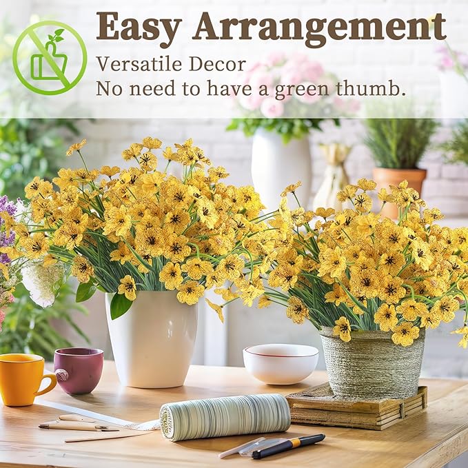 24 Yellow Bundles Artificial Flowers for Outdoors/Indoors Fake Flowers Plants for Indoor Outside Garden Porch Window Box Home Wedding Farmhouse ColoPlay
