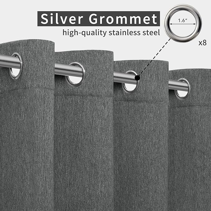 Easy-Going Linen Look Outdoor Curtains Waterproof Windproof Porch Curtains, Soft Thicken Outdoor Privacy Curtains for Patio, Gazebo, Grommet Top and Tab Bottom Drape, 1 Panel, 54x108 inch, Dark Grey Easy-Going