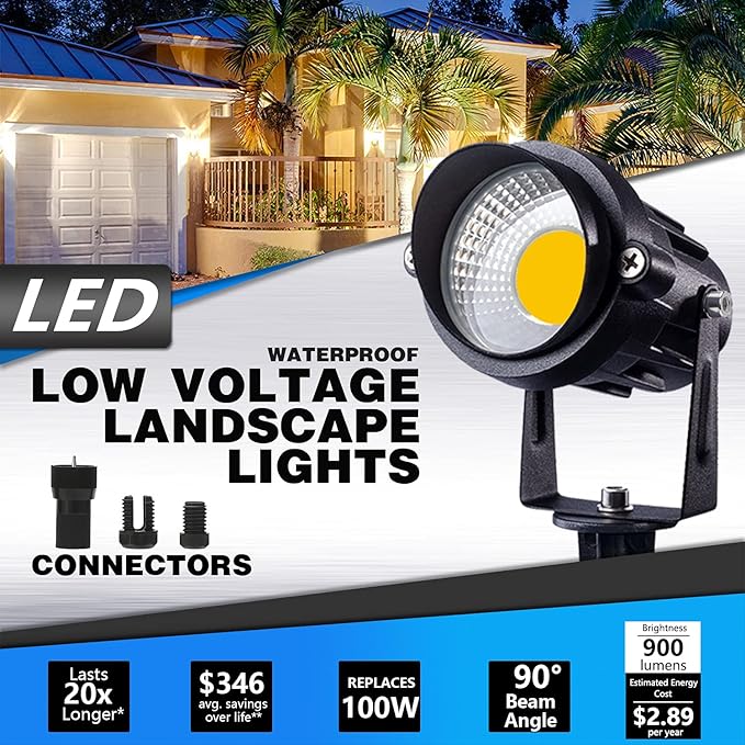 SUNVIE 12W Low Voltage Landscape Lighting Landscaping Lights with Connectors Outdoor LED Landscape Light 3000K Waterproof Tree Flag Lights Low Voltage Lighting with Stand for Garden Yard Path, 16 Pack SUNVIE