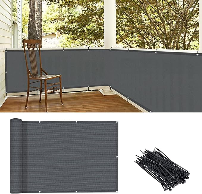 LOVE STORY 3'x6' Dark Grey Balcony Screen Privacy Fence Cover UV Protection (HDPE) Weather-Resistant 3 FT Height Shield for Deck, Patio, Backyard, Outdoor Pool, Porch, Railing LOVESTORY