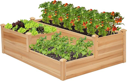 VIVOSUN 3-Tier 3-Grid Wooden Raised Garden Bed, 42.5 x 34.5 x 15 Inches, Outdoor Elevated Wood Planter Box with Screwdriver for Gardens, Patios, Backyards, Balcony and Outdoors VIVOSUN