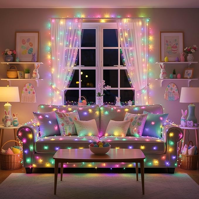 Brizled Color Changing String Lights, 33ft 100 LED Pasrel Easter Mini Lights with Remote, Dimmable RGB Lights String Clear Wire, Indoor USB Twinkle Light for Christmas Halloween Year-Round Decor Brizled
