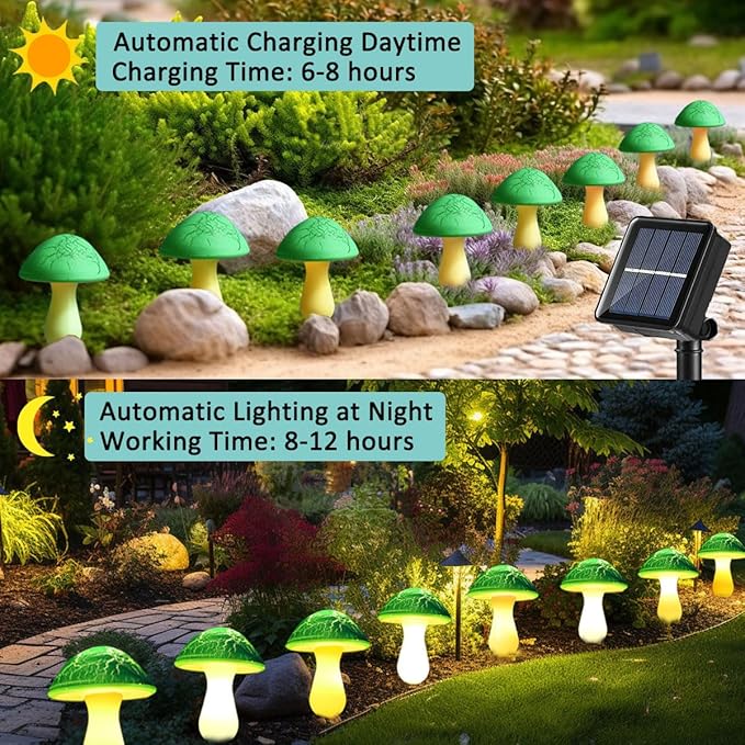 Solar Mushroom Lights Garden Decor 8 Green Crack Mushrooms Outdoor Decor Stake Lights Waterproof Solar Pathway Light Gardening Gifts for St Patrick's Day Easter Gnomes Yard Halloween Xmas Decorations Viewpick