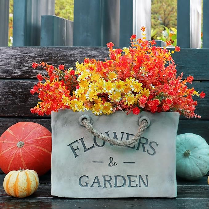 16 Bundles Artificial Plants Outdoor Fake Fall Flowers Mums for Garden Decor for Window Garden Office Patio Hanging Planter Pathway Front Porch (Mixed) YIBUKIY