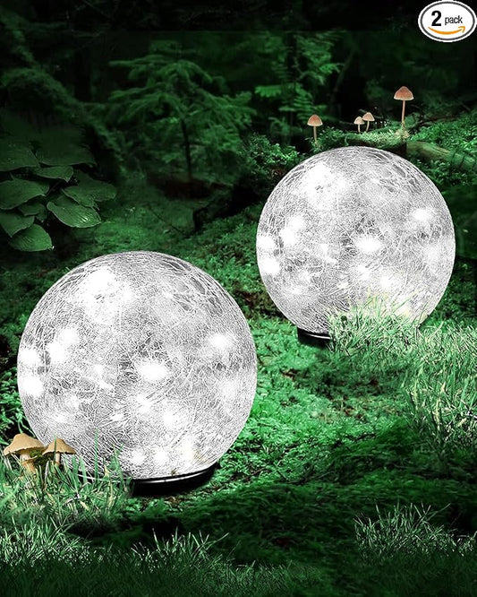 Coroor Garden Solar Ball Lights Outdoor Waterproof, 80 LED Cracked Glass Globe Ground Lights for Path Yard Patio Lawn, Outdoor Decoration Landscape White (2 Pack 5.9'') Coroor