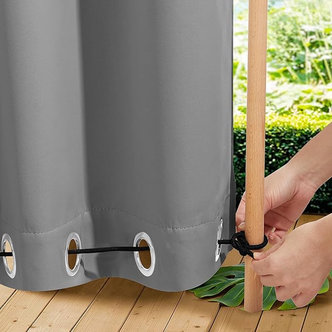 NICETOWN 2 Panels Outdoor Curtains for Patio Waterproof & Windproof, Extra Wide Grommet & Back Tab on Top & Bottom Thermal Insulated Sun Blocking Drapes with Rope for Deck, Silver Grey, W100 x L108 NICETOWN