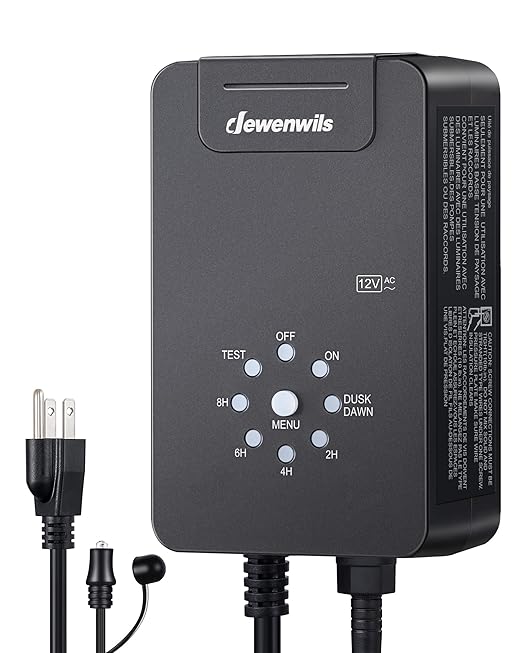 DEWENWILS 60W Low Voltage Landscape Transformer, 120V AC to 12V AC Outdoor Landscape Lighting, Dusk to Dawn Sensor & Timer, Weatherproof Low Voltage Transformer for Spotlights, Garden, Pathway DEWENWILS