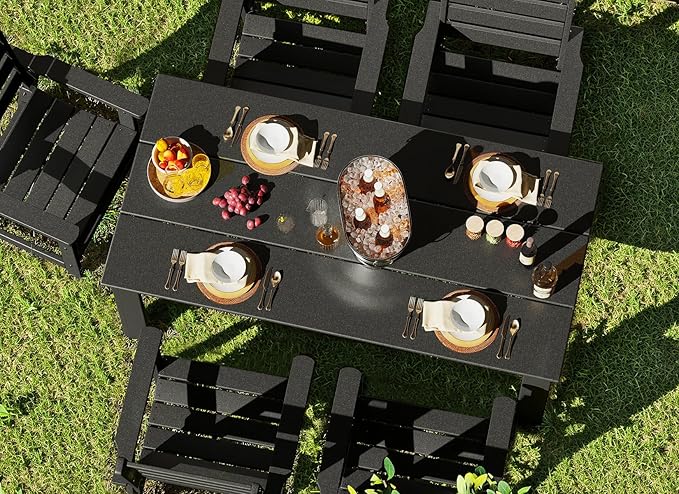 GREENVINES 5-Piece Outdoor Dining Set | HDPE | Patio Table and Chairs Sets for 4 | Patio Furniture | All Weather | Umbrella Hole | Black | for Backyard Poolside Garden GreenVines