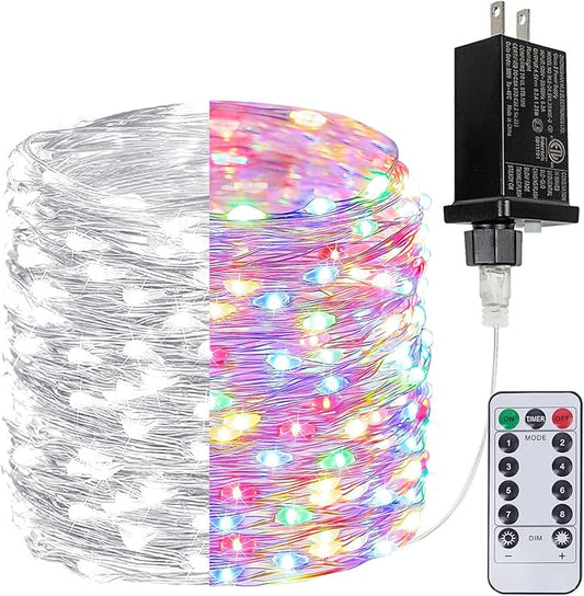 Cool White ⇋ Multicolor 66Ft 200LED Christmas Fairy Lights Plug in with Remote, Waterproof String Lights Outdoor Indoor 8 Modes with Timer, Twinkle Lights for Girl's Room Garden Christmas Decorations BHCLIGHT