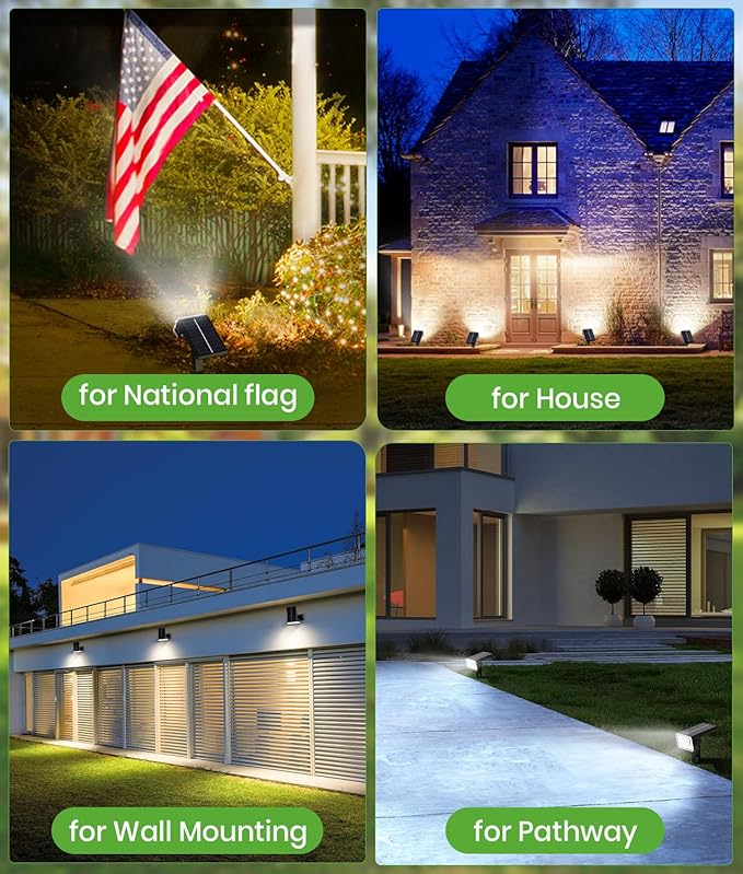 Bright Solar Spot Lights Outdoor 4 Pack, [58 LED/12000K/3 Modes] Solar Lights Outdoor Waterproof IP67, Auto On/Off, 2-in-1 Wall Light Flood Light for Tree Yard Garden Pathway BITPOTT
