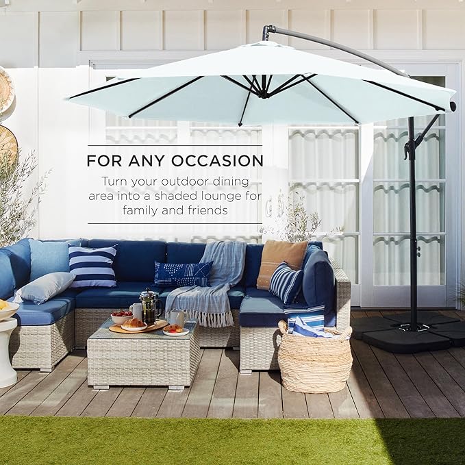 Best Choice Products 10ft Offset Cantilever Hanging Market Patio Umbrella, 8 Sturdy Ribs, Easy Adjustment - Baby Blue BestChoiceProducts