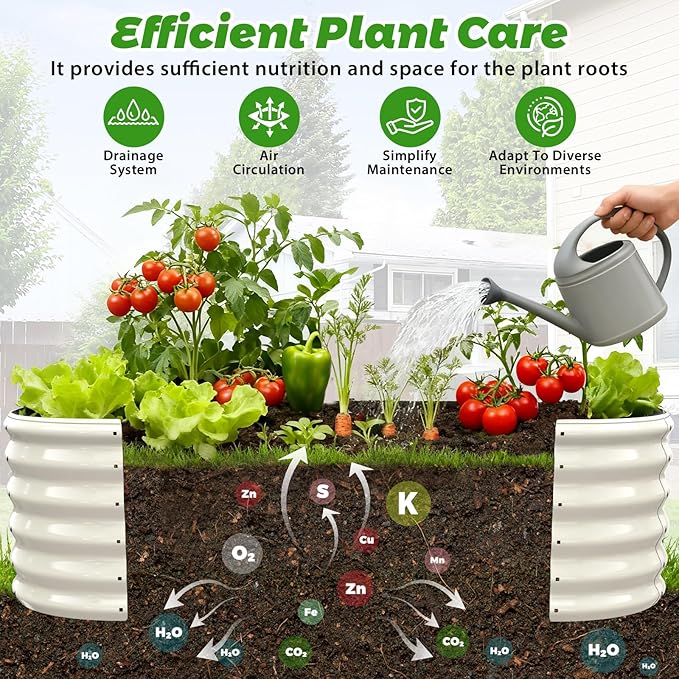 17" Tall Outdoor Garden Raised Garden Bed Kits, 5ft X 2ft Oval,0.8MM Thick Metal Raised Planter Bed/Ground Planter Box for Variety of Flowers,Herbs,Vegetables (Cream White, 60X24X16.5 Inches) YSEJOMP