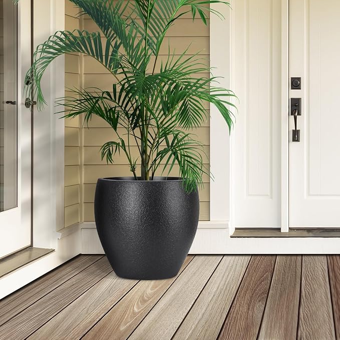 Plant Pots 17.5/14.8/12.2 inch Set of 3, Flower Pots with Drainage Holes, Large Planters for Indoor Outdoor Garden Plants and Flowers. (Black) AFamilyofGardenLovers