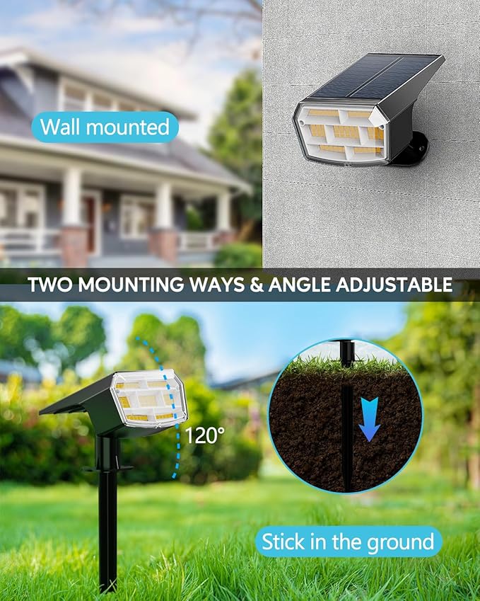 HIBOITEC Solar Spot Lights Outdoor 59LED Landscape Lights Solar Powered Uplights Waterproof Adjustable Brightness Dusk to Dawn for Outside Garden Yard Trees 6 Packs Cool White HIBOITEC