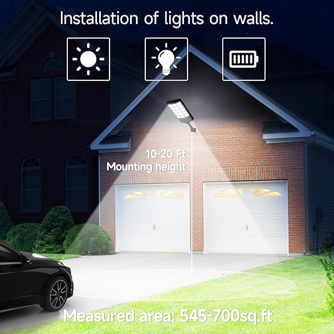 Solar Lights Outdoor Waterproof, 6500K Dusk to Dawn Solar Street Light Motion Sensor with Remote Control, LED Security Light for Outside Garden Yard Parking Lot, Oudoor Flood Lights, 2PACK Aqraou
