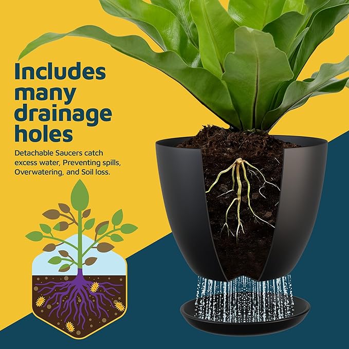 Lifemaster Plant Pots with Multi Drainage Holes - 20 Pieces Versatile, Sturdy Plastic, Stackable Design Home Decor Flower Pots for Indoor and Outdoor Gardening - Black LIFEMASTER