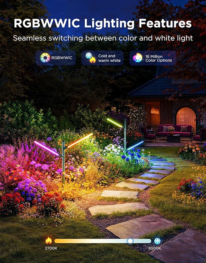 Govee Outdoor Garden Lights 2 Pack, RGBWWIC Smart LED Pathway Lights for Landscape Lighting, 16 Million Colors and 64 Scenes, IP66 Waterproof for Outdoor Patio, Compatible with Alexa, Matter Govee