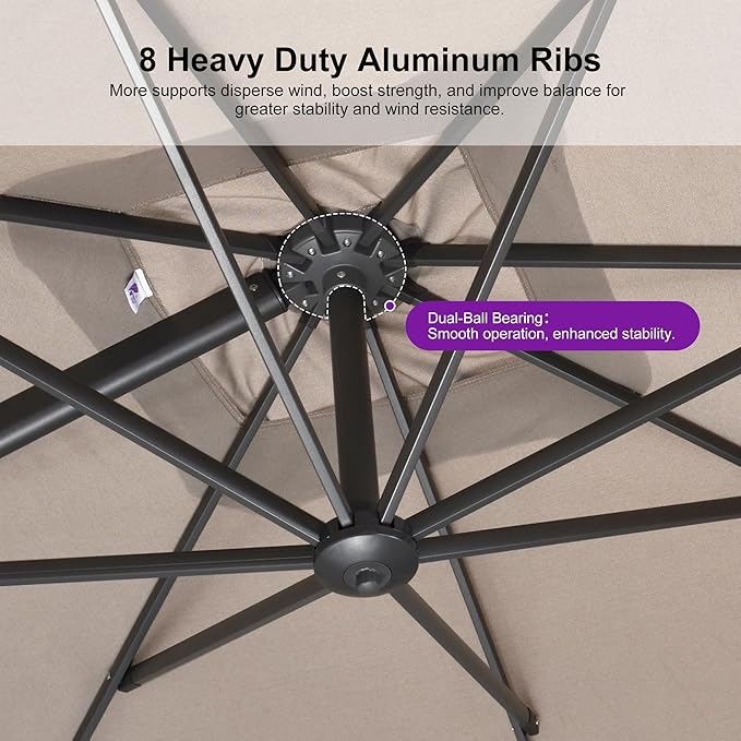 PURPLE LEAF 10 FT Outdoor Umbrella with Base Patio Cantilever Aluminum Umbrella with 3 Years Fade Resistance Recycled Fabric Offset Square with 360-degree Rotation for Deck Pool Garden, Sand Dune Rootora
