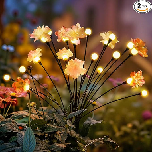 Solar Garden Lights, Warm White LED Swaying Solar Flowers Light for Outside, Waterproof Garden Decor, Outdoor Decorative Lights Yard, Patio, Pathway Decoration Gardening Gifts (2 Pack) PEVOROS