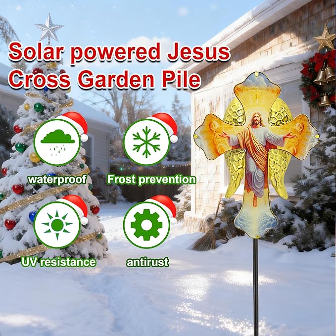 Solar Jesus Cross Garden Lights for Graves - Angel Wing Memorial Decor, Waterproof Cemetery Solar Stake Lights for Easter, Patio, Yard - Sympathy Gifts for Loved Ones1. Rootora