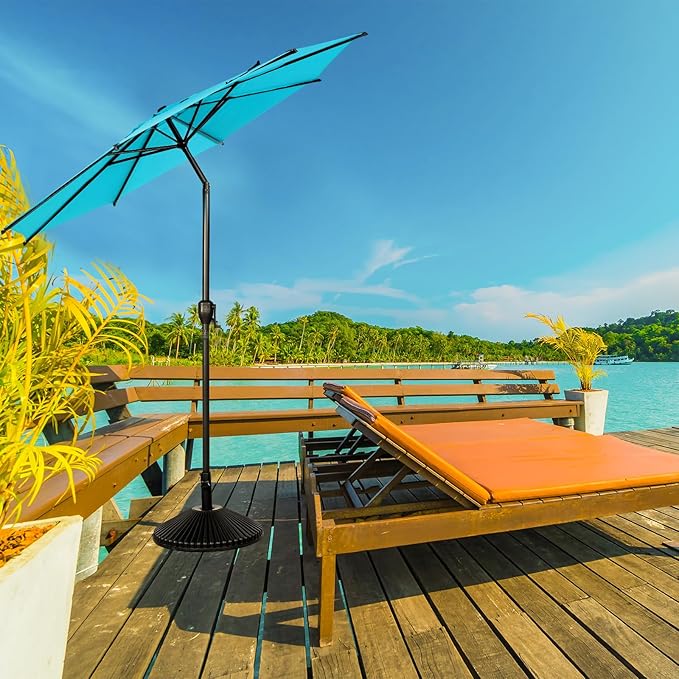 Abba Patio 11FT Lyon Outdoor Patio Umbrella Outdoor Table Umbrella with Push Button Tilt and Crank Market Umbrella 8 Sturdy Ribs UV Protection Waterproof for Garden Deck Backyard Pool, Turquoise AbbaPatio