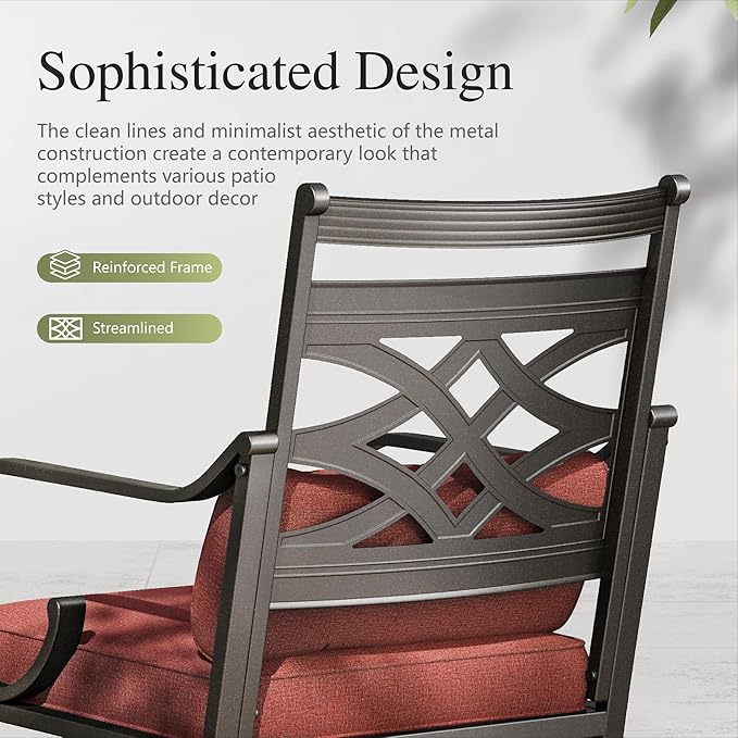 Sophia and William Swivel Outdoor Patio Dining Set for 4, Outdoor Table and Chairs, Removable Seat Cushions, Black 42" Round Patio Dining Table,Red SophiaWilliam